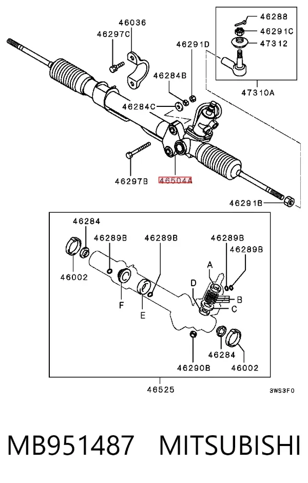 Cremalheira da direção MB951487 Mitsubishi