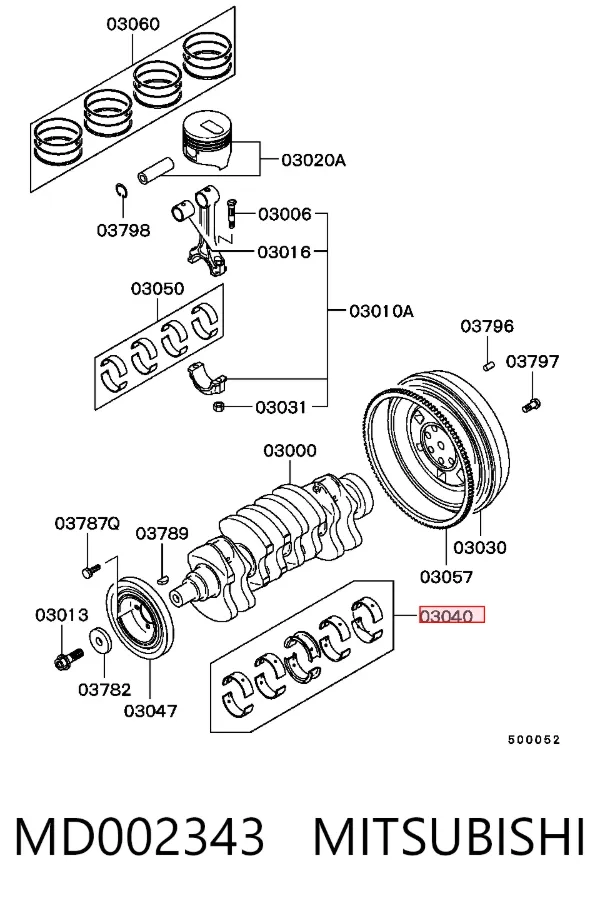 Folhas inseridas principais de cambota, kit, padrão (STD) MD002343 Mitsubishi