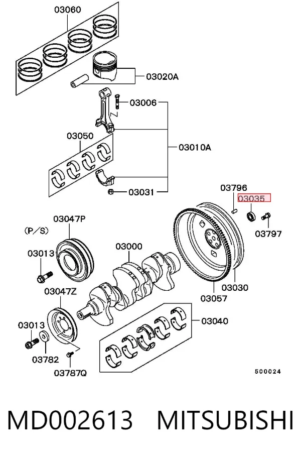 Rolamento de suporte da árvore primária da Caixa de Mudança (rolamento de centragem de volante) MD002613 Mitsubishi