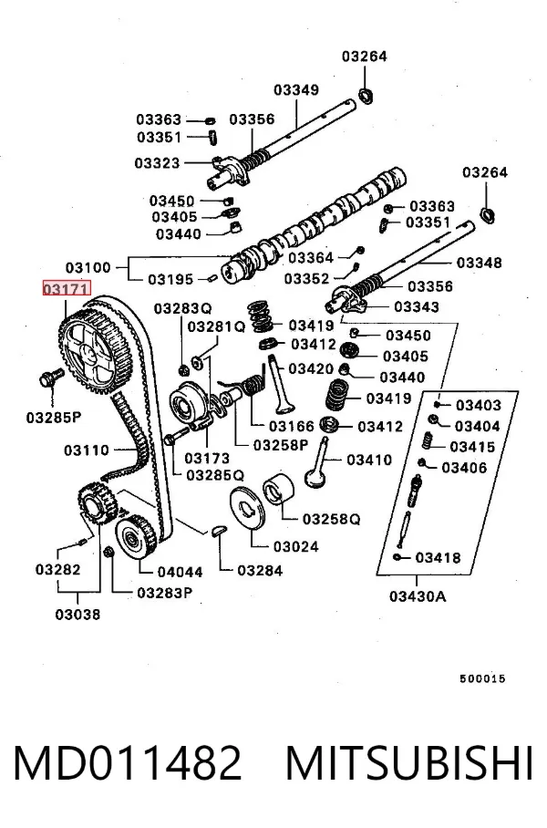 Engrenagem de cadeia da roda dentada da árvore distribuidora de motor MD011482 Mitsubishi