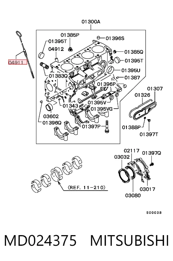 Sonda (indicador) do nível de óleo no motor MD024375 Mitsubishi