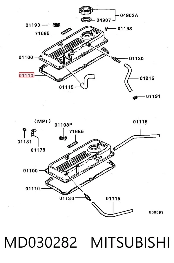 Vedante de tampa de válvulas de motor MD030282 Mitsubishi