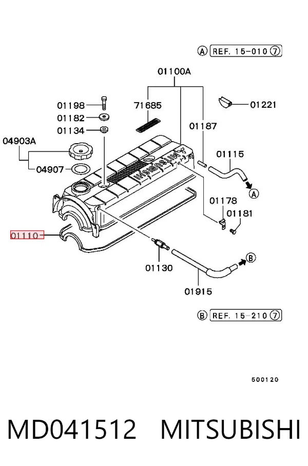 Vedante de tampa de válvulas de motor MD041512 Mitsubishi