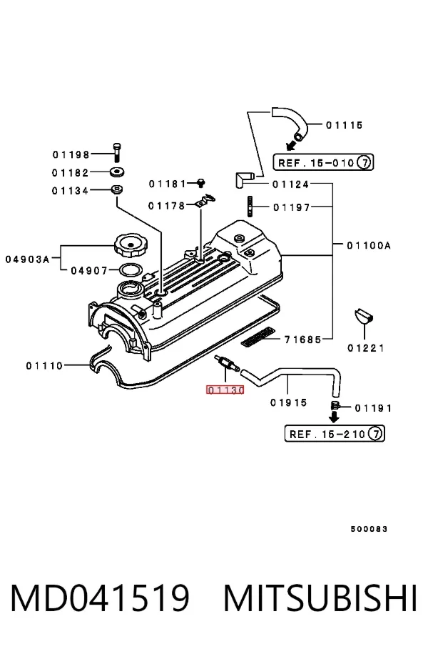 Válvula PCV de ventilação dos gases de cárter MD041519 Mitsubishi
