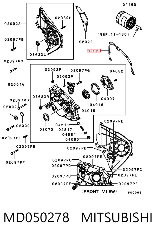Vedante de tampa dianteira de motor MD050278 Mitsubishi