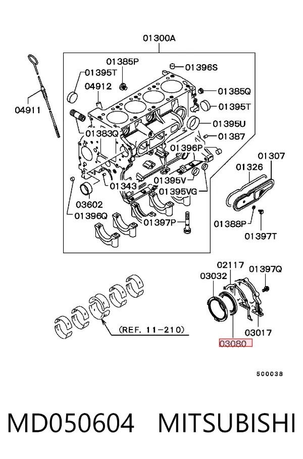 Vedação traseira de cambota de motor MD050604 Mitsubishi