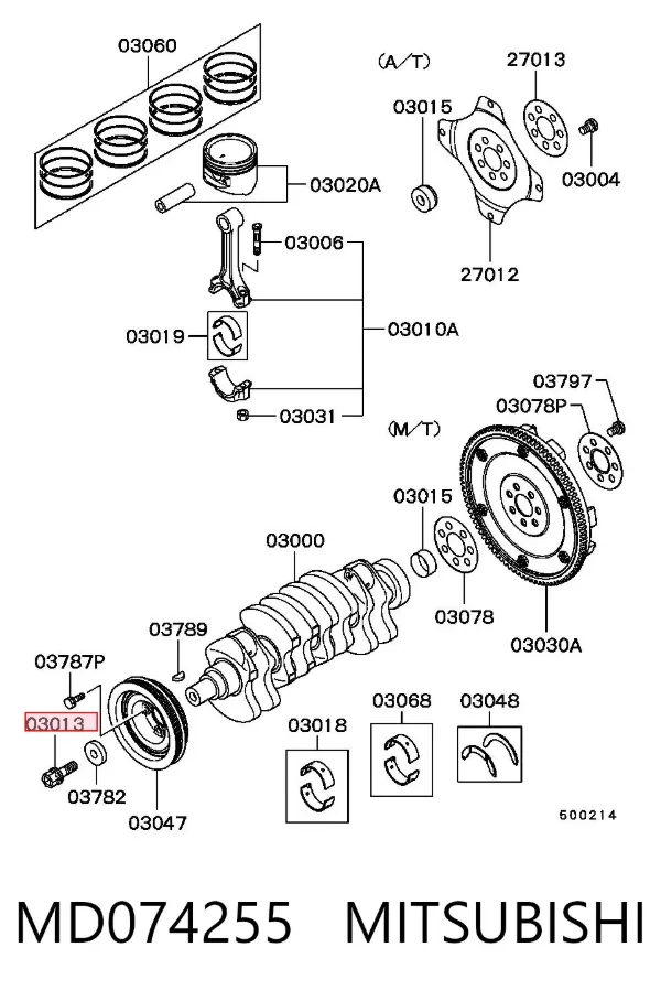 Parafuso da polia de cambota MD074255 Mitsubishi