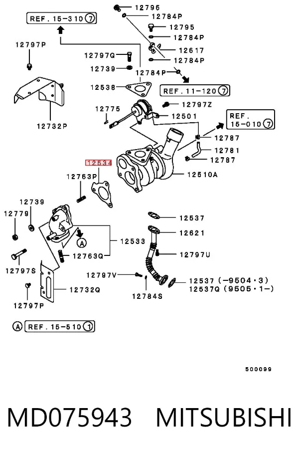 Vedante de turbina dos gases de escape, admissão MD075943 Mitsubishi