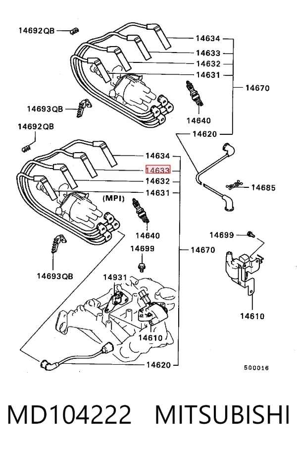 Fios de alta voltagem, kit MD104222 Mitsubishi