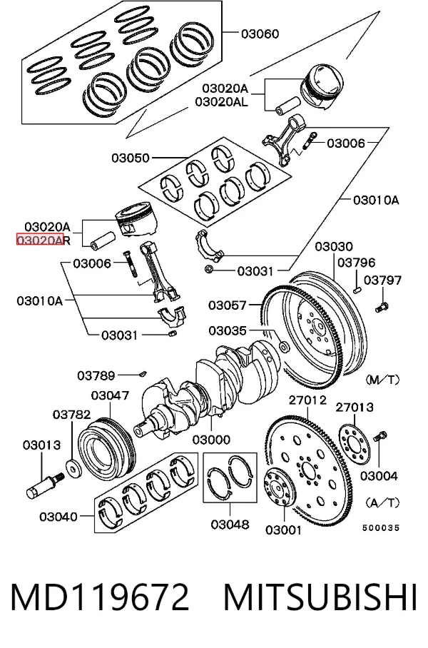 Pistão do kit para 1 cilindro, STD MD119672 Mitsubishi