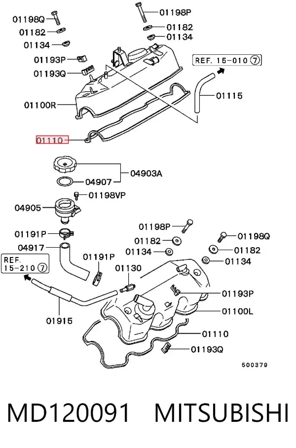 Vedante da tampa de válvulas de motor, kit MD120091 Mitsubishi