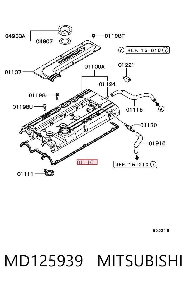 Vedante de tampa de válvulas de motor MD125939 Mitsubishi