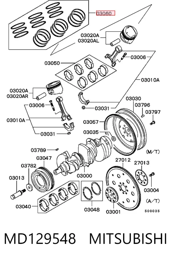 Kit de anéis de pistão de motor, STD. MD129548 Mitsubishi
