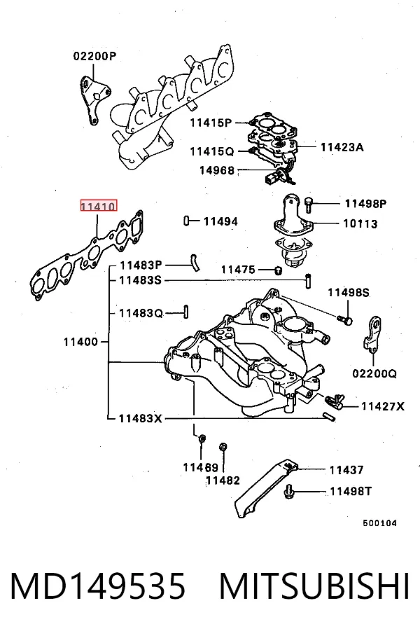 Vedante de tubo coletor de admissão MD149535 Mitsubishi