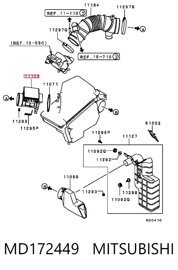Sensor de fluxo (consumo) de ar, medidor de consumo M.A.F. - (Mass Airflow) MD172449 Mitsubishi