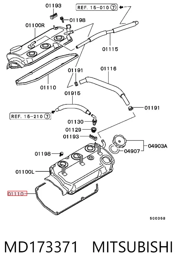 Vedante de tampa de válvulas de motor MD173371 Mitsubishi