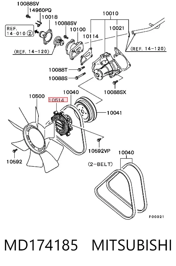Acoplamento viscoso de ventilador de esfriamento MD174185 Mitsubishi