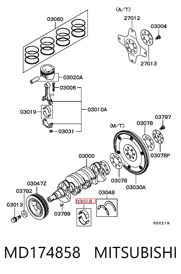 Folhas inseridas principais de cambota, kit, 1ª reparação ( + 0,25) MD174858 Mitsubishi