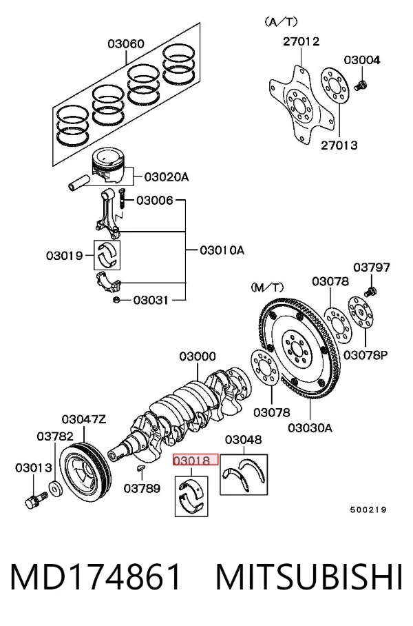 Folhas inseridas principais de cambota, kit, 4ª reparação ( + 1,00) MD174861 Mitsubishi