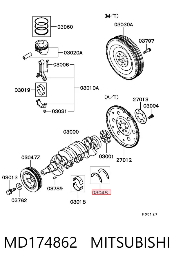 Semianel de suporte (de carreira) de cambota, STD, kit MD174862 Mitsubishi