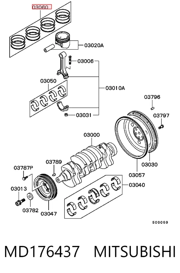 Kit de anéis de pistão de motor, STD. MD176437 Mitsubishi