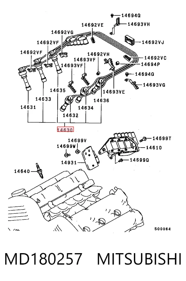 Fios de alta voltagem, kit MD180257 Mitsubishi