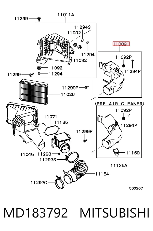 Tomada de ar de filtro de ar MD183792 Mitsubishi