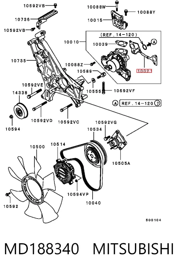 Bomba de água (bomba) de esfriamento MD188340 Mitsubishi