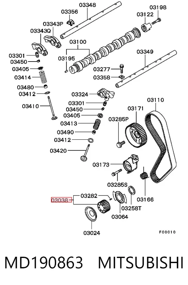 Engrenagem de cadeia da roda dentada de acionamento de cambota de motor MD190863 Mitsubishi