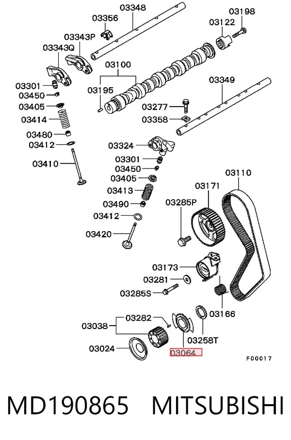 Vedante de engrenagem da árvore distribuidora de motor MD190865 Mitsubishi