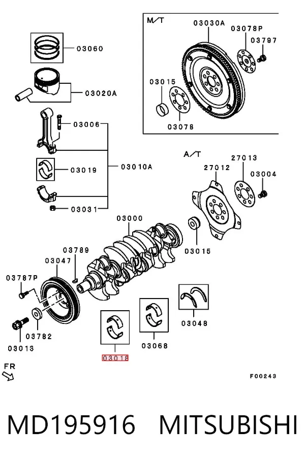 Folhas inseridas principais de cambota, kit, padrão (STD) MD195916 Mitsubishi