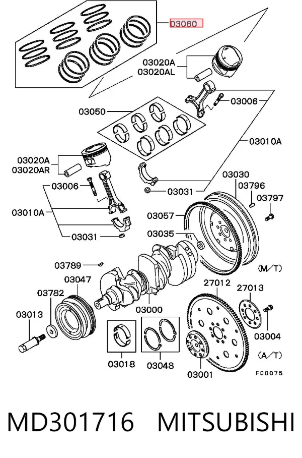 Kit de anéis de pistão de motor, STD. MD301716 Mitsubishi