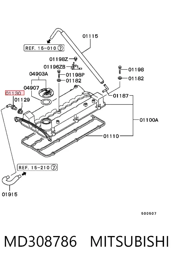 Válvula PCV de ventilação dos gases de cárter MD308786 Mitsubishi
