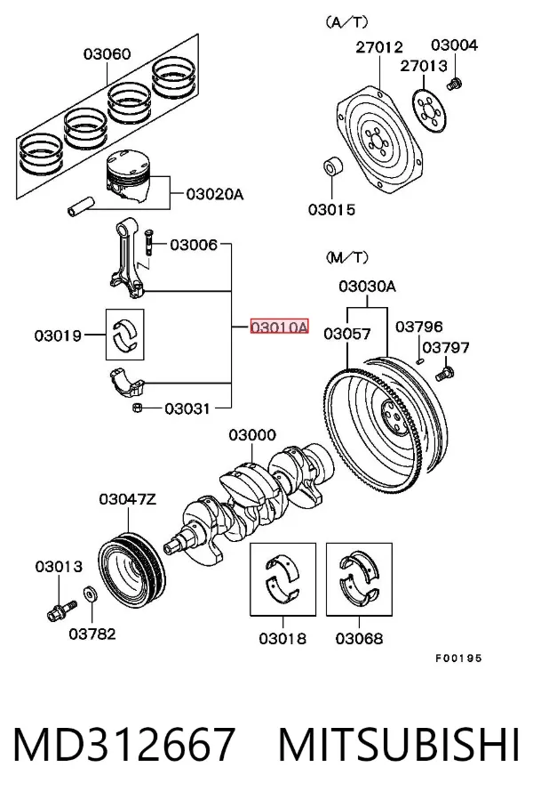 Biela de pistão de motor MD312667 Mitsubishi