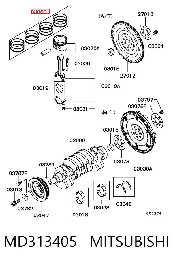 Kit de anéis de pistão de motor, STD. MD313405 Mitsubishi
