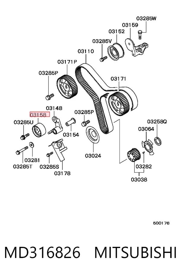 Rolo de reguladora de tensão da correia do mecanismo de distribuição de gás MD316826 Mitsubishi