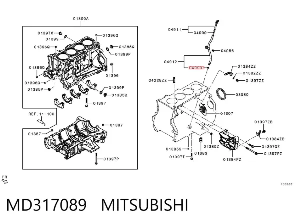 Anel de vedação da guia de sonda do nível de óleo de motor MD317089 Mitsubishi