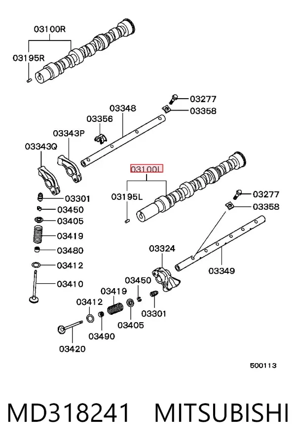 Árvore distribuidora de motor de escape MD318241 Mitsubishi
