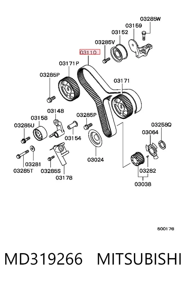 Correia do mecanismo de distribuição de gás MD319266 Mitsubishi