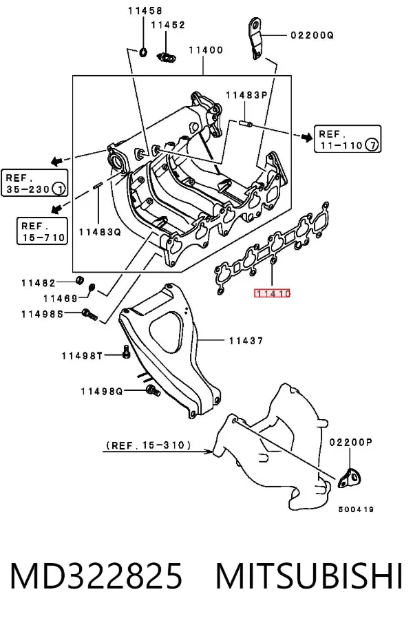 Vedante de tubo coletor de admissão MD322825 Mitsubishi