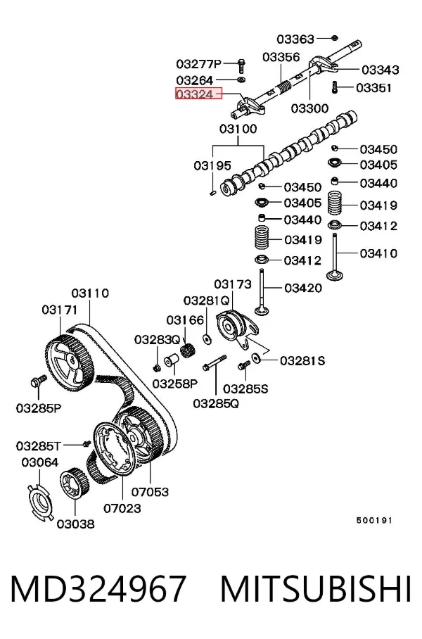 Balanceiro de válvula (balanceiro de válvulas) de escape MD324967 Mitsubishi