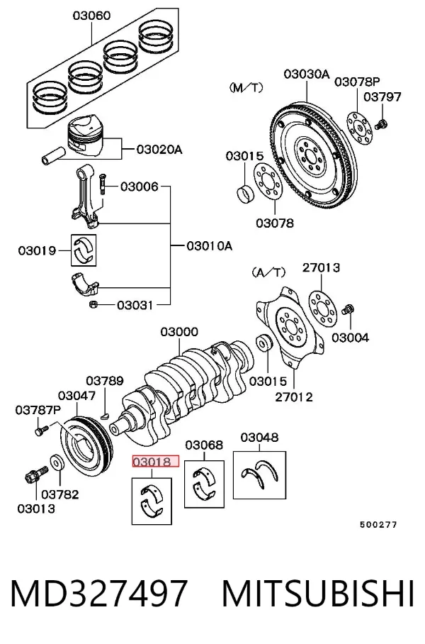 Folhas inseridas principais de cambota, kit, padrão (STD) MD327497 Mitsubishi