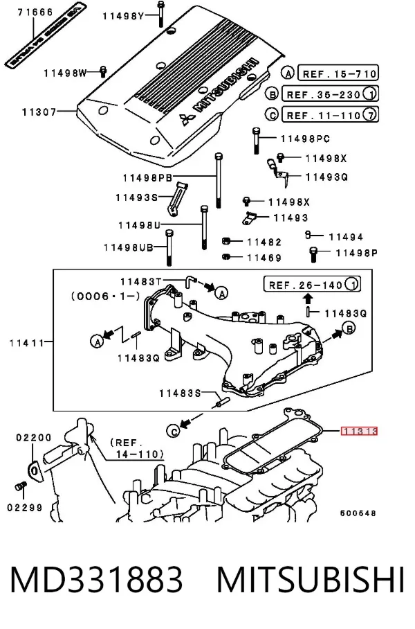 Vedante superior de tubo coletor de admissão MD331883 Mitsubishi