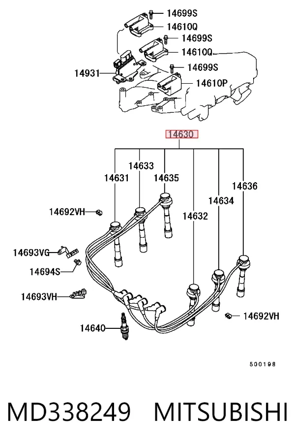 Fios de alta voltagem, kit MD338249 Mitsubishi