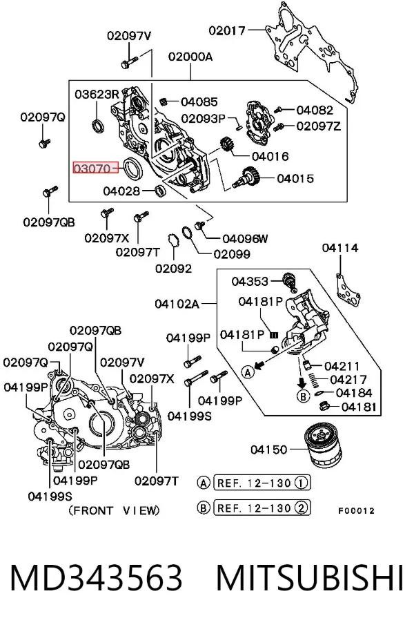 Vedação dianteira de cambota de motor MD343563 Mitsubishi