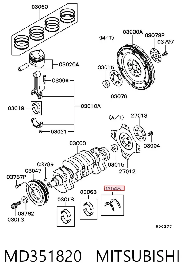 Semianel de suporte (de carreira) de cambota MD351820 Mitsubishi