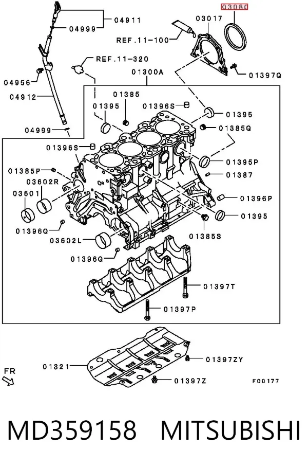Vedação traseira de cambota de motor MD359158 Mitsubishi