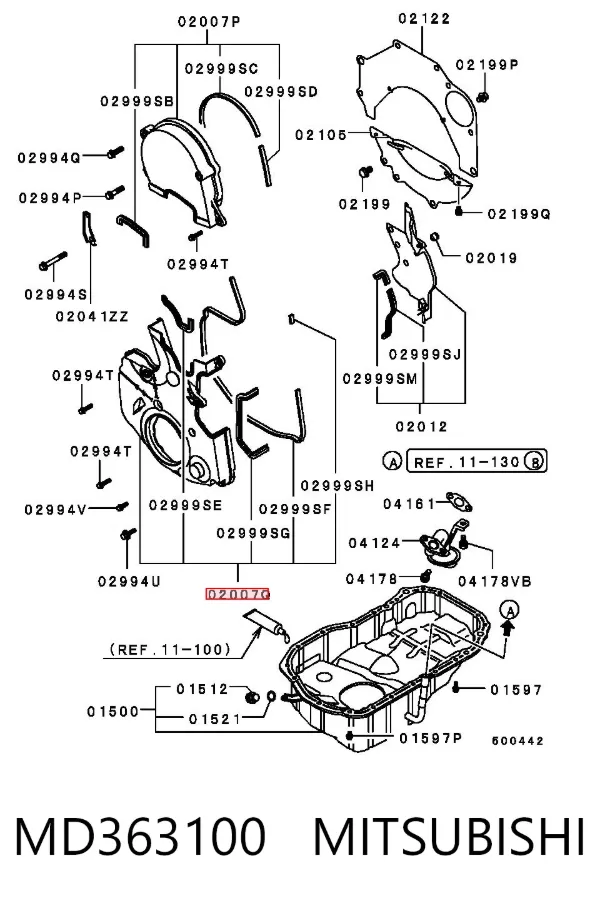 Proteção inferior da correia do mecanismo de distribuição de gás MD363100 Mitsubishi
