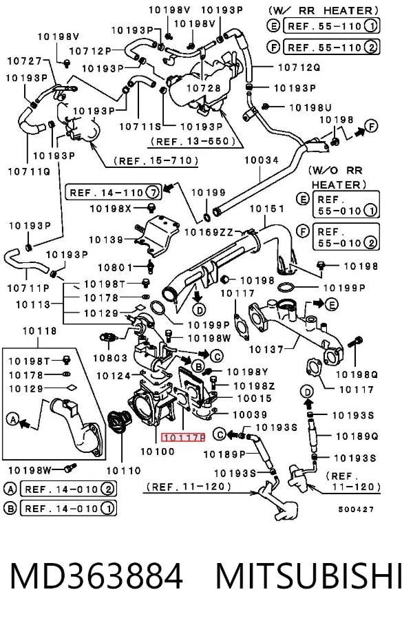 Vedante de caixa do termostato MD363884 Mitsubishi