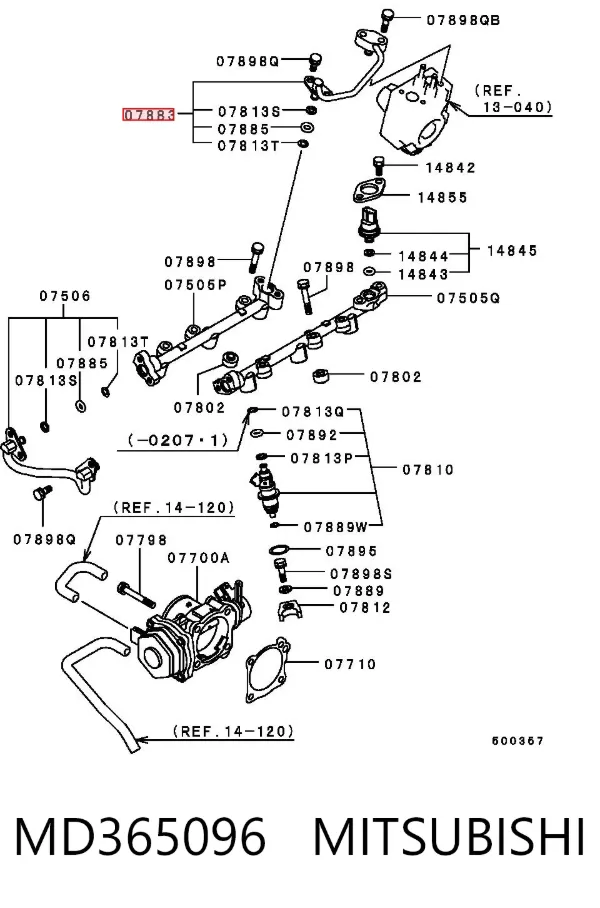 Distribuidor de combustível (rampa) MD365096 Mitsubishi